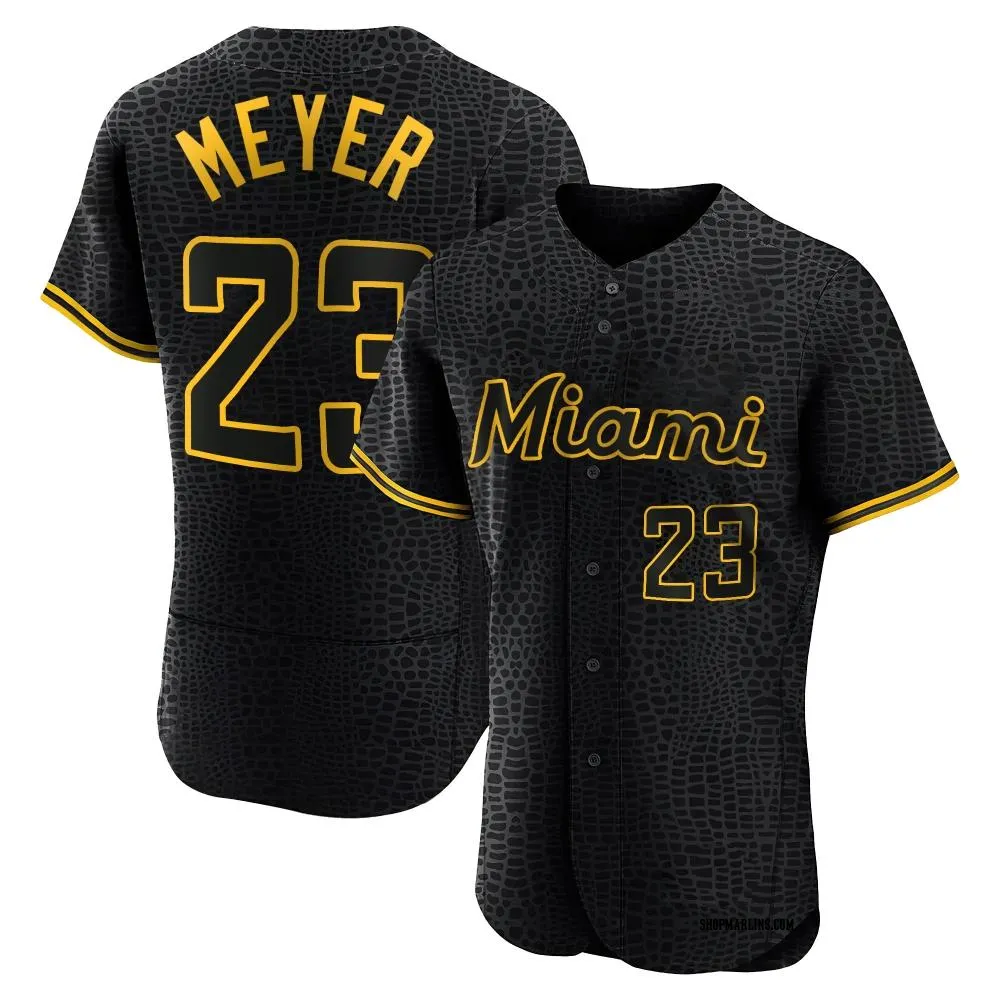 Max Meyer Miami Marlins Alternate Black Baseball Player Jersey — Ecustomily